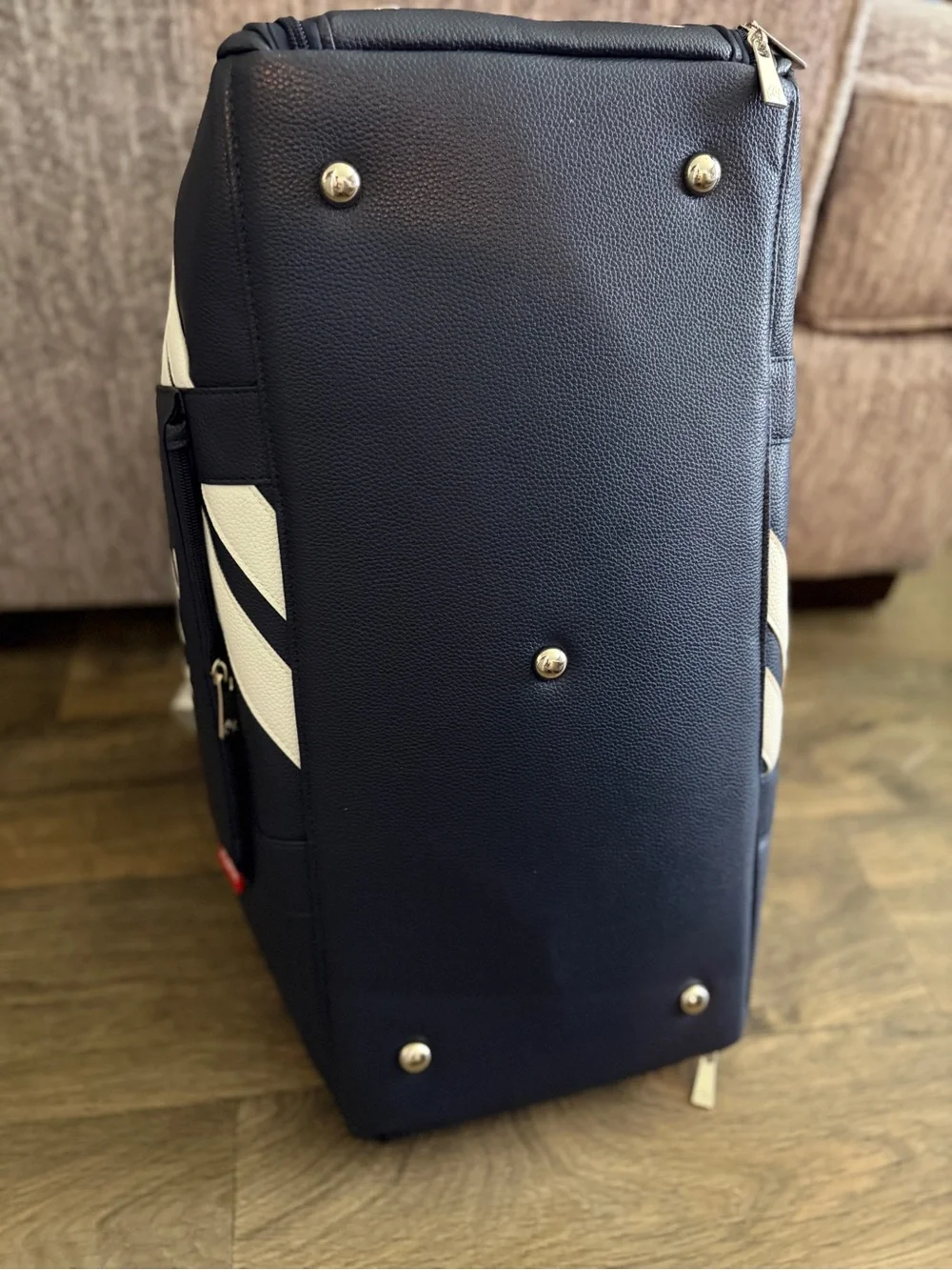 Malbon Navy and White Golf Duffle Bag with Patch Logo